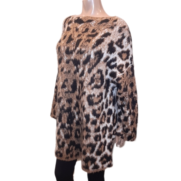 Anthropologie Leopard Tunic Sweater mohair blend LINEAMAGLIA 1X - Picture 1 of 10